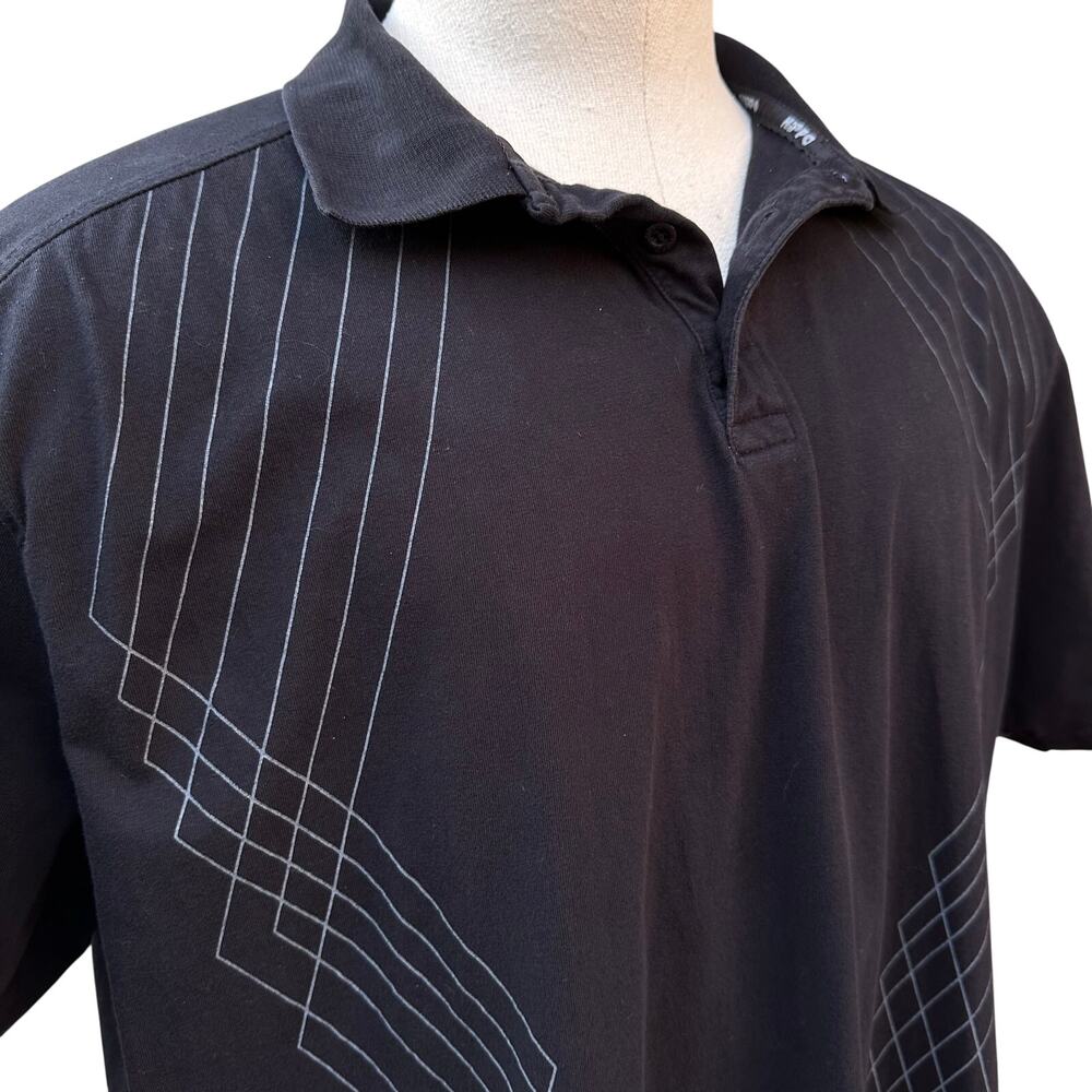 Hippo Polo Shirt Men 2X Black with Geometric pattern and raised branding Preppy
